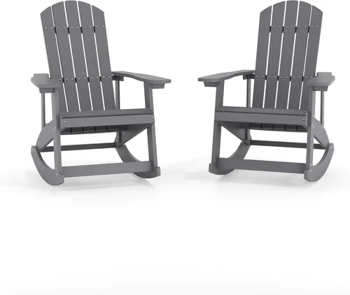 Miniatura 26 de Flash Furniture Savannah - Mecedora Adirondack de madera de poliresina, poliestireno gris para todo tipo de clima, herrajes de acero inoxidable