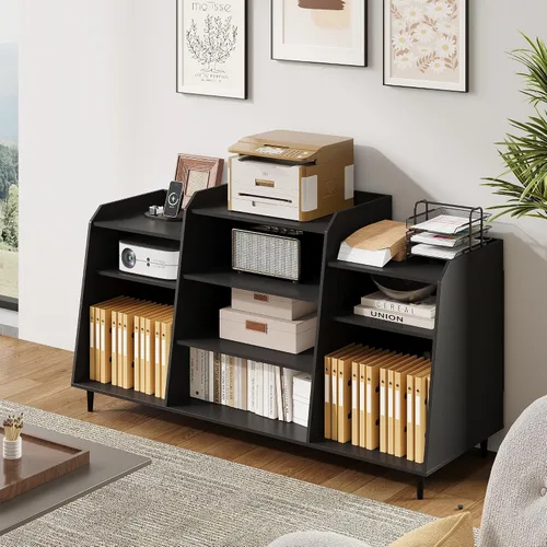 Miniatura 6 de Rresyet - Soporte para tocadiscos de 55 pulgadas con estación de carga, armario de almacenamiento de discos de vinilo de 4 niveles con estantes