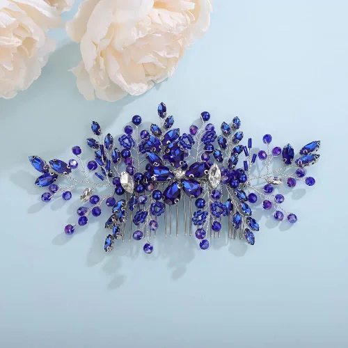Miniatura 2 de Aimimier Peine de pelo de cristal azul real para novia, pieza de pelo de zafiro, fiesta de graduación, festival, boda, accesorios para el cabello