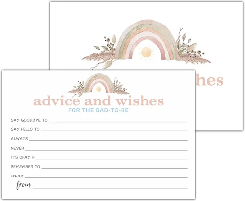 Yuansail Tarjetas de consejos y deseos florales arcoíris para el futuro padre, tarjetas de consejos de bebé para nuevo papá, juego de fiesta de baby