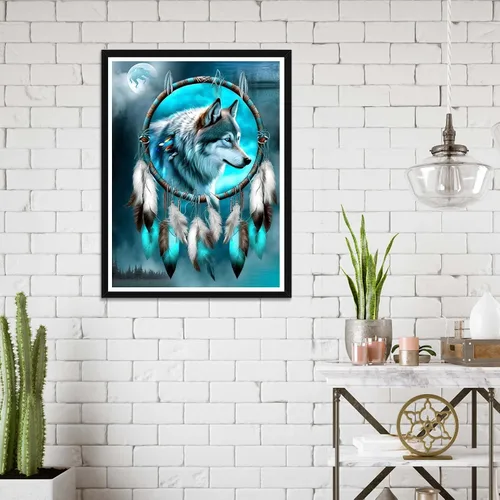 Miniatura 4 de Wergund - Kits de pintura de diamantes para atrapasueños de lobo, kits de pintura de diamantes para adultos y niños, bordado de diamantes