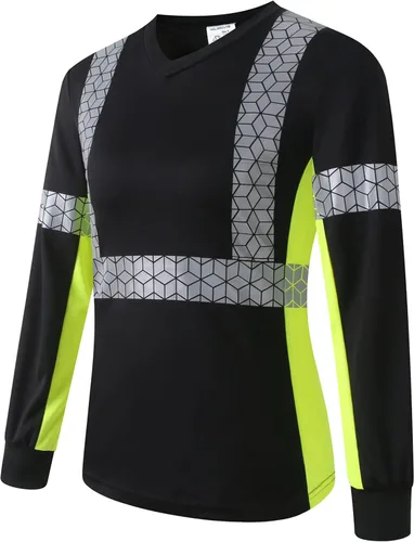 Playera de Seguridad para Mujer, Camiseta Reflectante de Alta Visibilidad para Mujer con Patrón Reflectante Inusual, Manga Corta Transpirable Negro