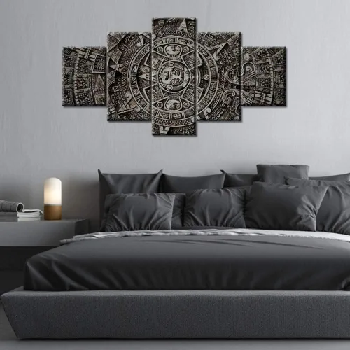 Miniatura 3 de Arte de pared con varios paneles, calendario maya, imágenes de piedra del sol, pinturas de civilización azteca sobre lienzo, sala de estar