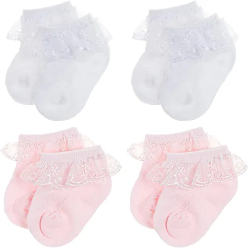 DRESHOW Calcetines de bebé para niñas con ojales y volantes de encaje, calcetines de vestir para recién nacidosbebésniños pequeñosniños para niña