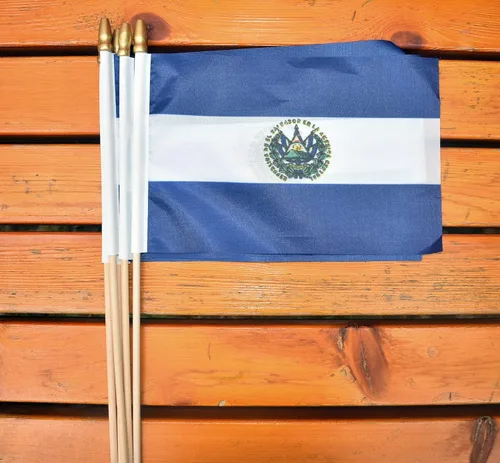 Miniatura 4 de 25Pack Bandera pequeña de Salvador portátil Mini Bandera salvadoreña en palo 5x8 Pulgadas República Dominicana