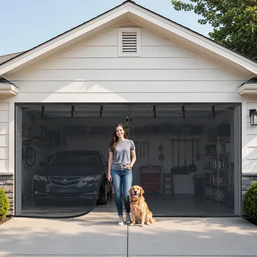 Miniatura 11 de Heavy Duty Garage Screen Door for 1 Car Garage Pull Down, LOVIGA 8×7FT Magnetic Fiberglass Garage Door Screen Garage Net Screen with Magnet
