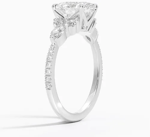 Miniatura 3 de Anillo de compromiso de diamante de cuatro puntas de corte ovalado blanco de 1.06 quilates con certificación IGI con marquesa lateral y diamantes