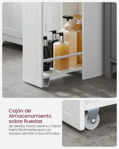 Miniatura 5 de VASAGLE Armario de almacenamiento delgado, organizador de almacenamiento estrecho con cajones deslizantes, soporte de papel higiénico independiente