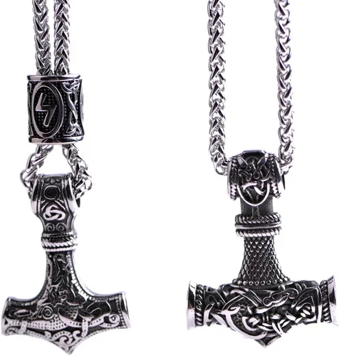 Miniatura 8 de Collar de martillo de Thor vikingo nórdico Mjolnir para hombre, joyería de talismán