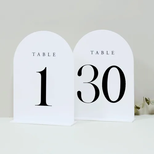 Miniatura 12 de Números de mesa de arco esmerilado para recepción de boda, paquete de 10 piezas de 5x7" Signos acrílicos de arco esmerilado con soporte, números