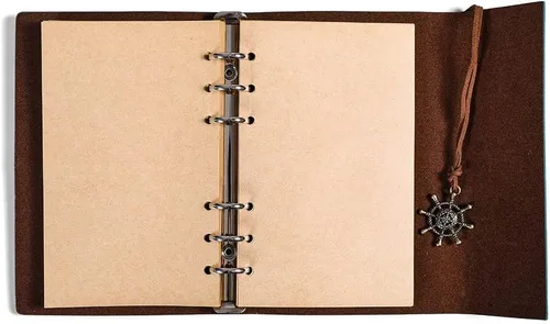 Miniatura 3 de Cuaderno de escritura de cuero, cuaderno de espiral náutico vintage, cuaderno de bocetos, diario de viaje para escribir con páginas en blanco y Negro