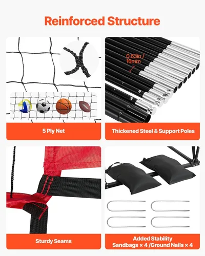 Miniatura 5 de VEVORAdjustable Height Badminton Net Set for Backyard Beach Lawn, Outdoor Portable Volleyball Net with Carrying Bag, 4 Square Quick Assemble Game
