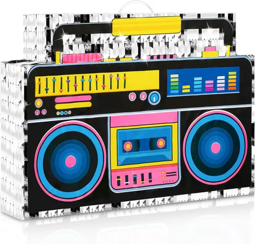 Tenare Boombox Piñata Boom Box - Piñata de los años 80, suministros de fiesta musical retro de los años 90 para decoración de fiesta de cumpleaños