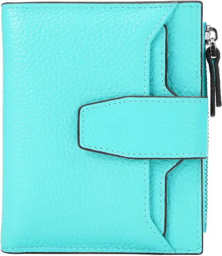Miniatura 32 de Cartera de cuero con bloqueo RFID para mujer, pequeña, compacta, doble cremallera, con ventana para identificación