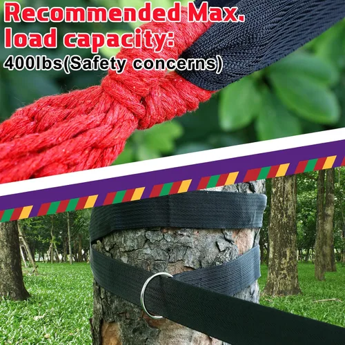 Miniatura 4 de Windyun 2 juegos de hamacas de lona de algodón, hamaca doble grande de 400 libras, hamacas portátiles para acampar para exteriores con bolsa de Rojo