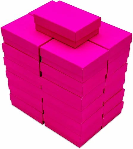 Miniatura 3 de The Display Guys - Paquete de 100 cajas de cartón de papel kraft rellenas de algodón #21 para joyas, cajas de regalo, color fucsia neón