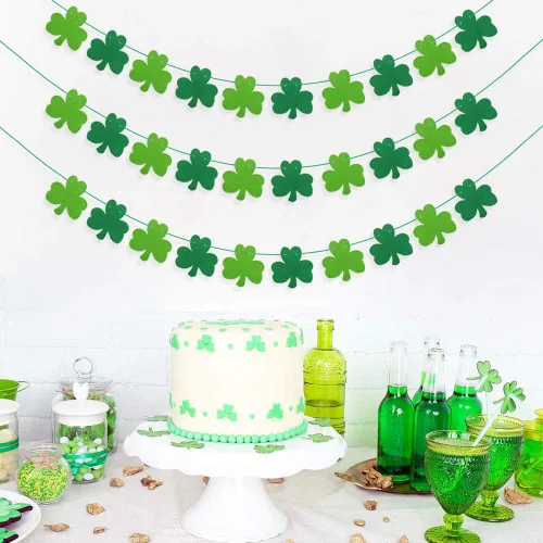 Miniatura 4 de JOZON Paquete de 3 carteles de fieltro con trébol para el día de San Patricio, decoración de trébol de la suerte, decoración de fiesta con cuerdas