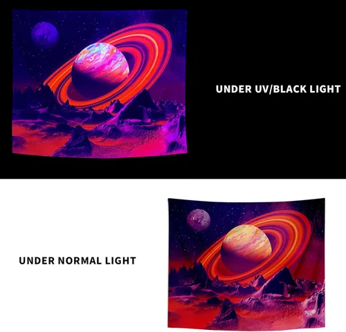 Miniatura 3 de PSYHILAR Póster de luz negra para adultos y adolescentes, espacio exterior, galaxia, planeta, UV, tapiz para colgar en la pared (60 x 50 pulgadas)