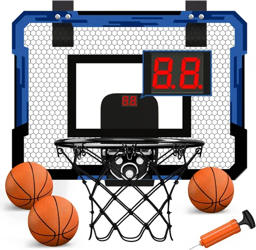 Miniatura 11 de QDRAGON Aro de baloncesto para interiores para niños, mini aros de baloncesto sobre la puerta con 7 luces LED, juguetes de baloncesto, regalos