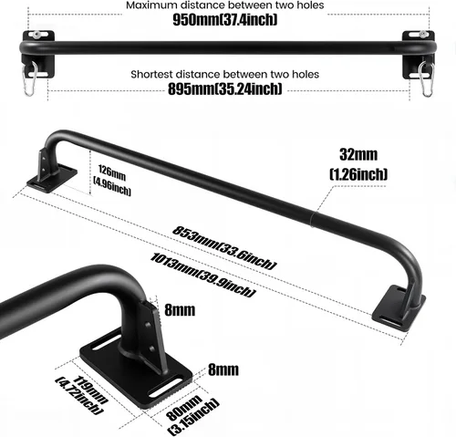 Miniatura 3 de Wall Mounted Doorway Pull Up Bar, Carbon Steel Chin Up Bar and Pull Up Bar with Reinforced Steel Plate Support for Joists and Wall Studs, Strength