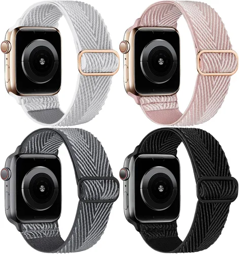 Miniatura 12 de Paquete de 4 correas elásticas Solo Loop compatibles con Apple Watch de 1.496 pulgadas, 1.575 pulgadas, 1.614 pulgadas, 1.654 pulgadas, 1.732