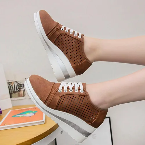 Miniatura 3 de Tenis de moda de plataforma para mujer, estilo casual, con parte inferior gruesa, tacones altos, caña baja, zapatos de lona para patineta, punta