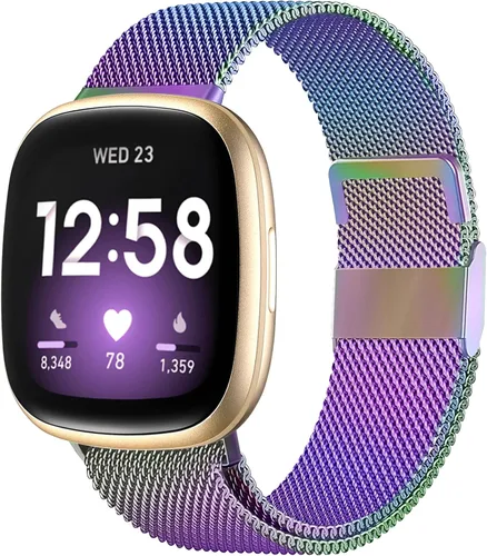 Miniatura 14 de Compatible con Correas Fitbit Sense Versa 4 Sense 2 y Versa 3 para Hombres Mujeres, Correa de Reemplazo de Malla Metálica Transpirable de Acero