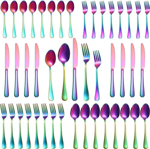 Miniatura 7 de Juego de cubiertos de 20 piezas de color arcoíris para 4, juego de cubiertos de acero inoxidable de grado alimentario, juegos de utensilios