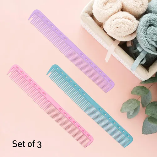 Miniatura 5 de Juego de 3 peines de peluquería de fibra de carbono para hombres y mujeres, peine de corte fino (rosa, azul, morado)