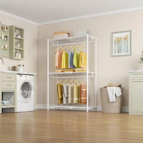 Miniatura 7 de VIPEK X1 Perchero de Ropa Extensible Uso Pesado Ajustable de 2' a 3'5" con Estantes Flexibles y Barras Colgadoras Percheros de Metal para Ropa Blanco
