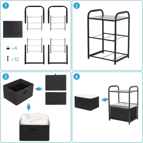 Miniatura 7 de MAX Houser Cómoda para dormitorio con 2 cajones, cómoda ancha de cajones, cómoda de tela, unidad organizadora de almacenamiento con contenedores