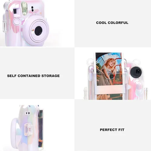 Miniatura 4 de Funda transparente para mini 12 instantáneos, cámara de película con capacidad para 10 películas en la parte posterior y correa ajustable