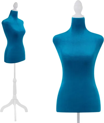 FDW Maniquí femenino con forma de vestido de cuerpo, maniquí de costura, maniquí de torso con base de trípode, maniquí ajustable para coser ropa Azul
