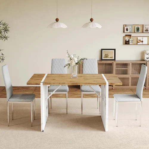 Miniatura 5 de Juego de 8 sillas de comedor modernas, sillas de cocina tapizadas minimalistas con respaldo alto, sillas laterales sin brazos con patas de metal