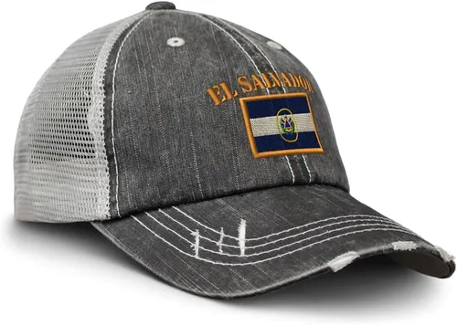 Gorra de malla suave bordada con bordado de la bandera de El Salvador bordada de algodón vintage envejecida