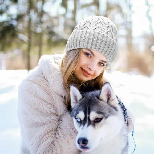 Miniatura 4 de FXIONA Gorro de punto para mujer, gorro de invierno para mujer, suave, elástico, cálido, con puños, para esquí, patinaje
