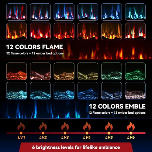 Miniatura 4 de Manastin Chimenea eléctrica de 60 pulgadas empotrada en la pared y montada en la pared con control remoto, calentador de chimenea de 1500/750 W