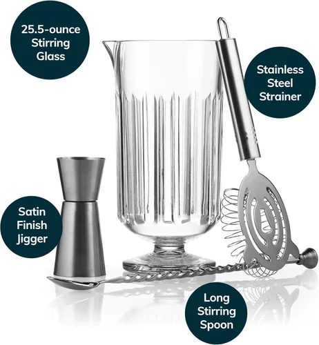 Miniatura 3 de Libbey Flashback - Juego de 4 vasos mezcladores de cóctel con vaso agitador y más, kit de coctelería para conocedores de bebidas Flashback 4