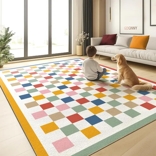 Miniatura 9 de Alfombra moderna lavable de 5x7 para sala de estar, alfombra grande minimalista artística abstracta en blanco y gris, alfombra de pelo bajo ultra