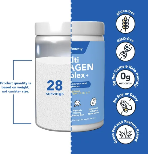 Miniatura 4 de Vitamin Bounty - Polvo de péptidos de colágeno múltiple para hombres y mujeres (Complex Plus) - 5 tipos de proteína de colágeno hidrolizado
