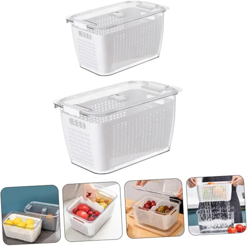 Miniatura 7 de Colador de lavado de arroz crujiente, cesta de lavado de verduras, doble capa, cuenco de lavado de verduras, bandeja de lavado de verduras, colador