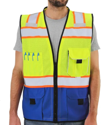 Miniatura 11 de Dib Safety - Chaleco reflectante de alta visibilidad con bolsillos y cremallera, malla de alta visibilidad ANSI Clase 2, hecho con cinta reflectante