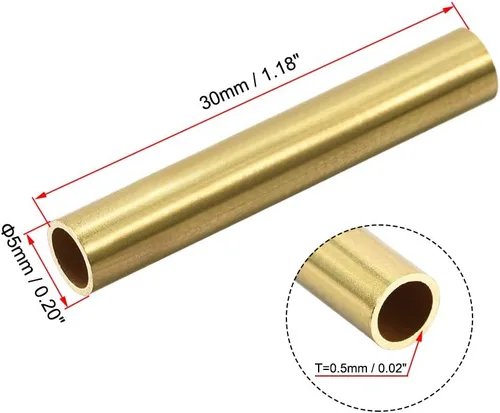 Miniatura 3 de uxcell Tubo redondo de latón, 0.197 in de diámetro exterior 0.020 in de grosor de pared 1.181 in de longitud, tubo sin costuras para manualidades