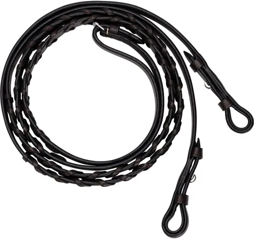 Pinnacle - Riendas inglesas con cordones para caballos, 59, color habana, hechas de cuero fino, agarre seguro con estilo de cordones, herrajes de