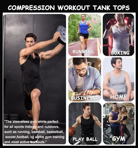 Miniatura 6 de Paquete de 13 camisetas de compresión atléticas para hombre, camiseta sin mangas de ajuste seco, camiseta deportiva para correr, gimnasio, camisetas
