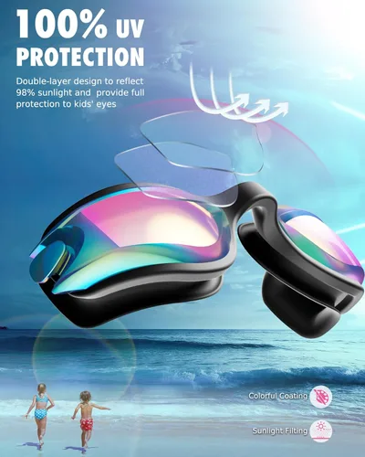 Miniatura 4 de Aegend Gafas de natación – Gafas de natación para niños de 3 a 14 años, niñas y jóvenes, sin fugas, visión clara Rosa brillante