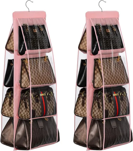 Miniatura 9 de Lirex Paquete de 2 organizadores de bolsos colgantes para armario, organizador de almacenamiento de 8 bolsillos para colgar bolsos, organizador