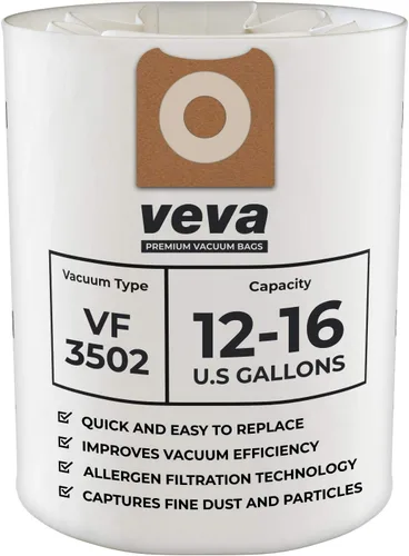 VEVA Paquete de 10 bolsas de vacío SuperVac de alta calidad VF3502 compatibles con aspiradoras Ridgid de 12 a 16 galones para húmedo/seco