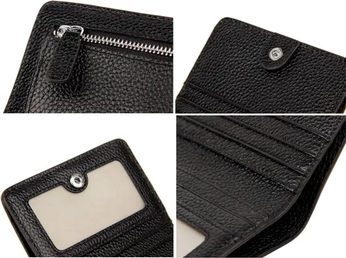 Miniatura 7 de BIG SALE-AINIMOER billetera de bolsillo pequeña con cremallera, plegable, compacta de cuero con bloqueo por identificación por radiofrecuencia