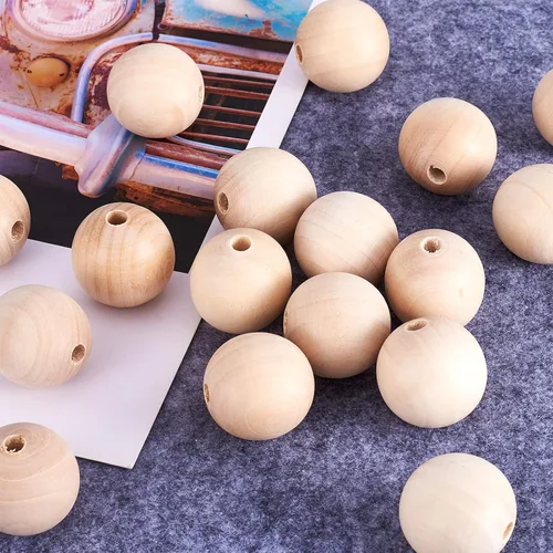 Miniatura 6 de 100 cuentas de madera redondas naturales de 1.339-1.378 in, cuentas espaciadoras sueltas de madera sin terminar para manualidades y fabricación